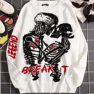 SHEIN EZwear Plus
Skeleton & Letter Pattern Drop
Shoulder Sweater